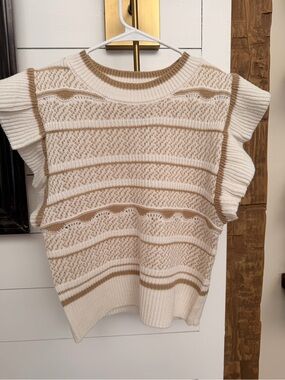 Cream and Tan Striped Knit Top